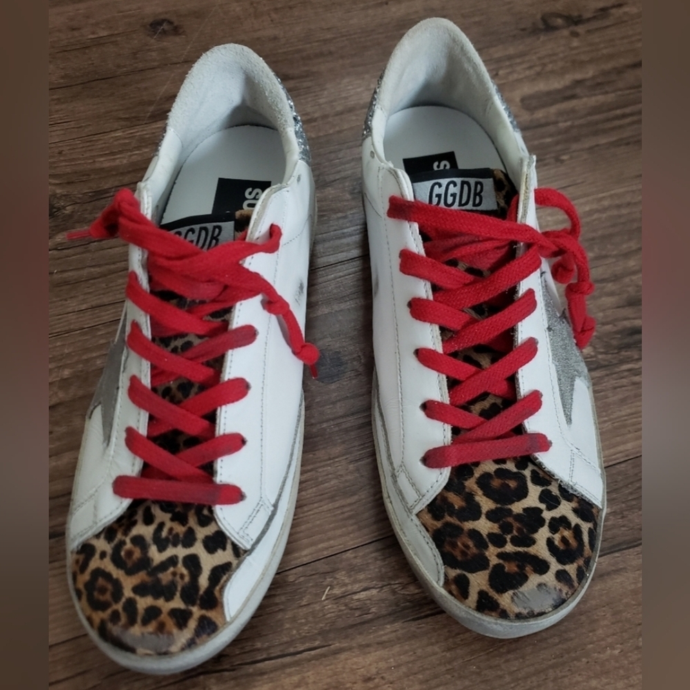 Golden Goose Leopard Print Distressed Sneakers EU 39 - Picture 2 of 6